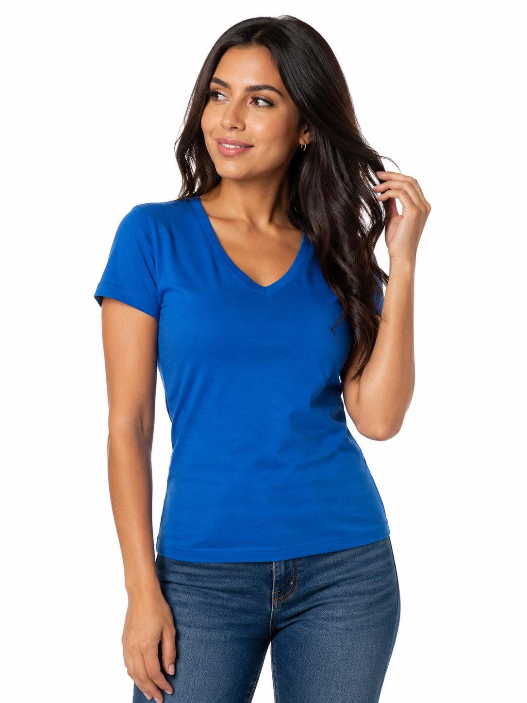 T-shirt Femme Col en V Coton 100% (nsp05) - Tissu Lourd 8,8 oz Semi-Ajusté | 11 couleurs