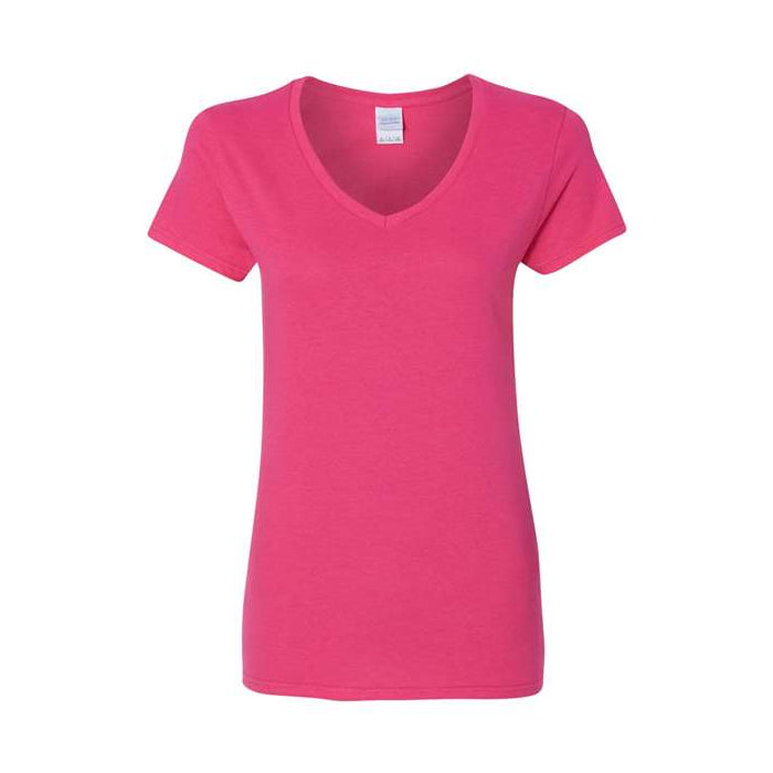 T-shirt femme col en V coton lourd rose héliconia
