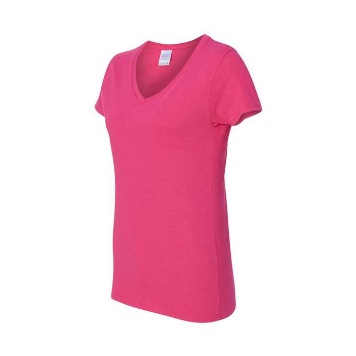 T-shirt femme col en V coton lourd rose héliconia