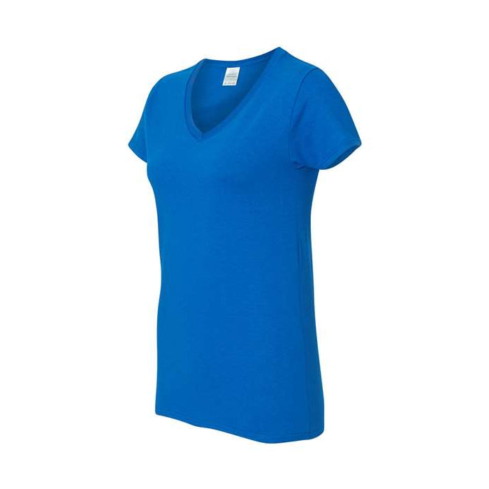 T-shirt femme col en V coton lourd bleu royal