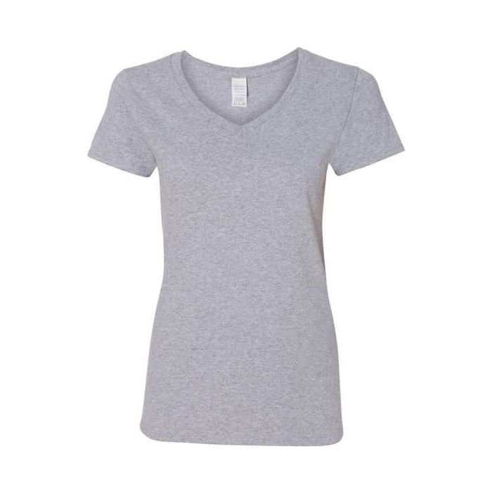 T-shirt femme col en V coton lourd gris sport