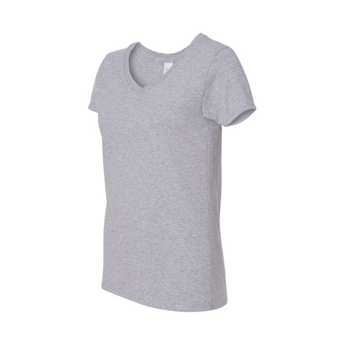 T-shirt femme col en V coton lourd gris sport