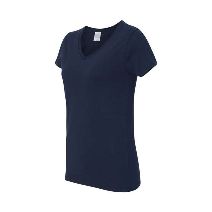 T-shirt femme col en V coton lourd bleu marin