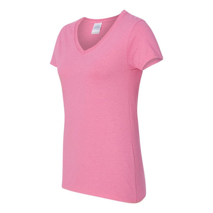 T-shirt femme col en V coton lourd rose azalée