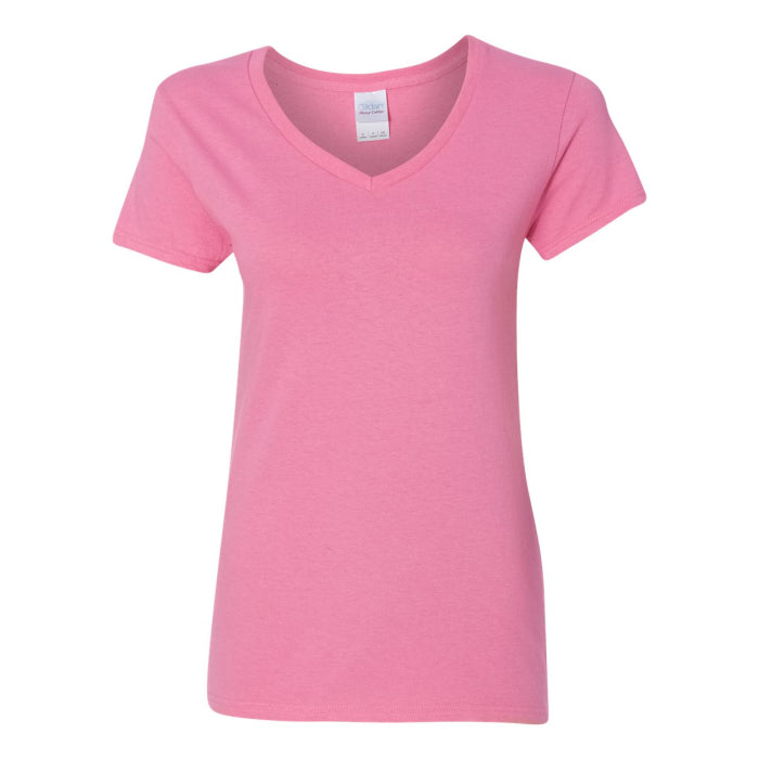 T-shirt femme col en V coton lourd rose azalée